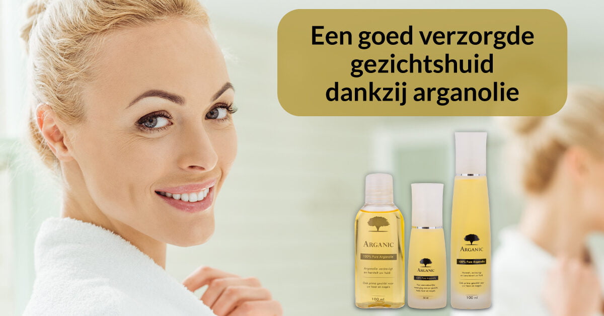 arganolie flesjes vrouw verzorgde huid gezichtsverzorging