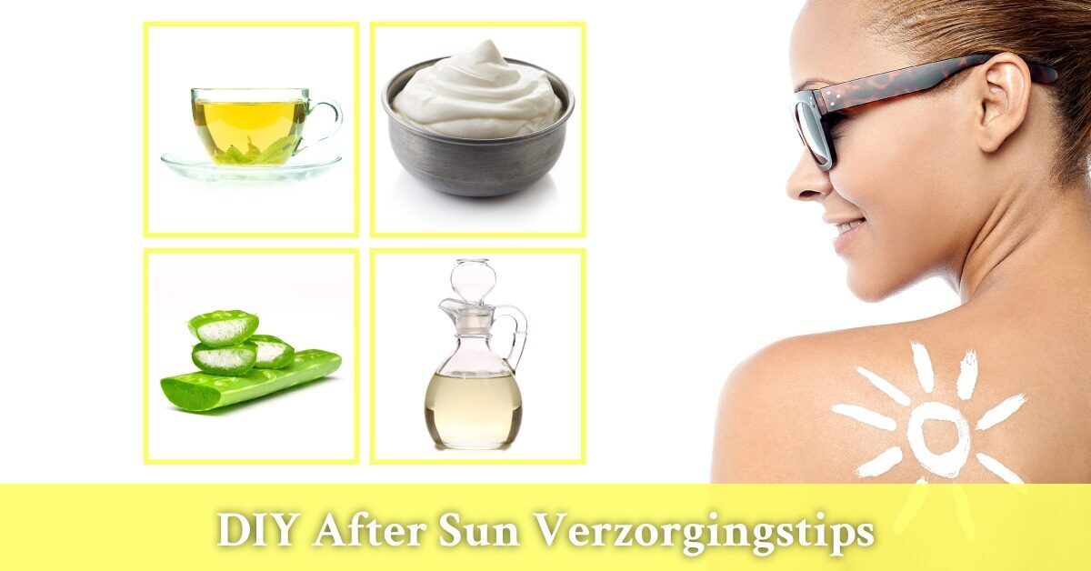 vrouw zonnebrand zonnebril thee aloe vera olie creme
